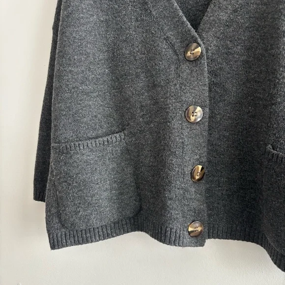 Zara Dark Button Down V-Neck Cardigan Sweater - Picture 3 of 11